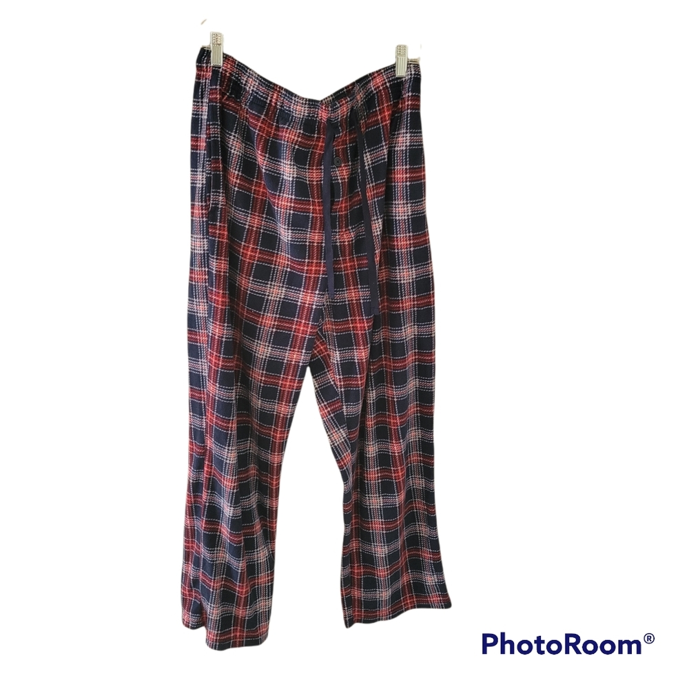 Fruit of the loom navy blue and red pajama pants. Cute for Christmas pics.